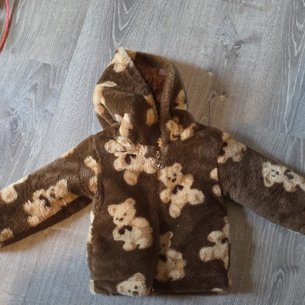 Kids Brown Teddy Faux-Fur Hooded Jacket